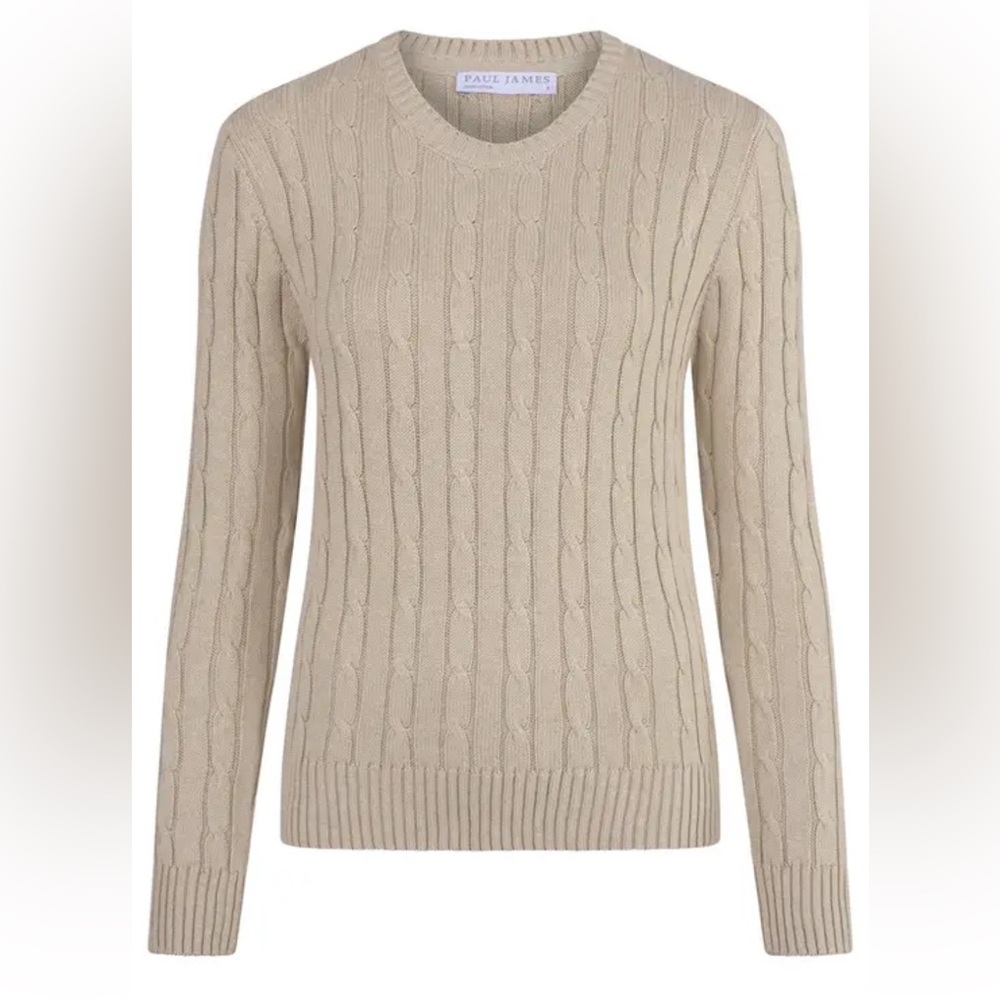 Paul James Cable Knit Sweater Jumper Beige Preppy Academia British Heritage